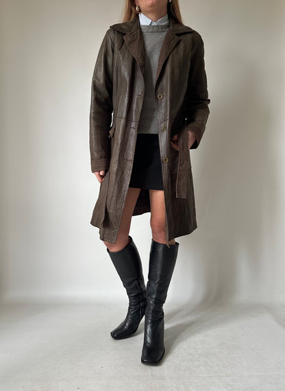 Chocolate leather trench with belt