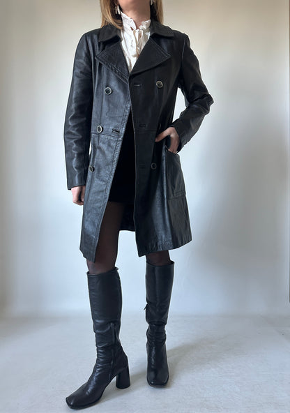 Unique petite black leather trench