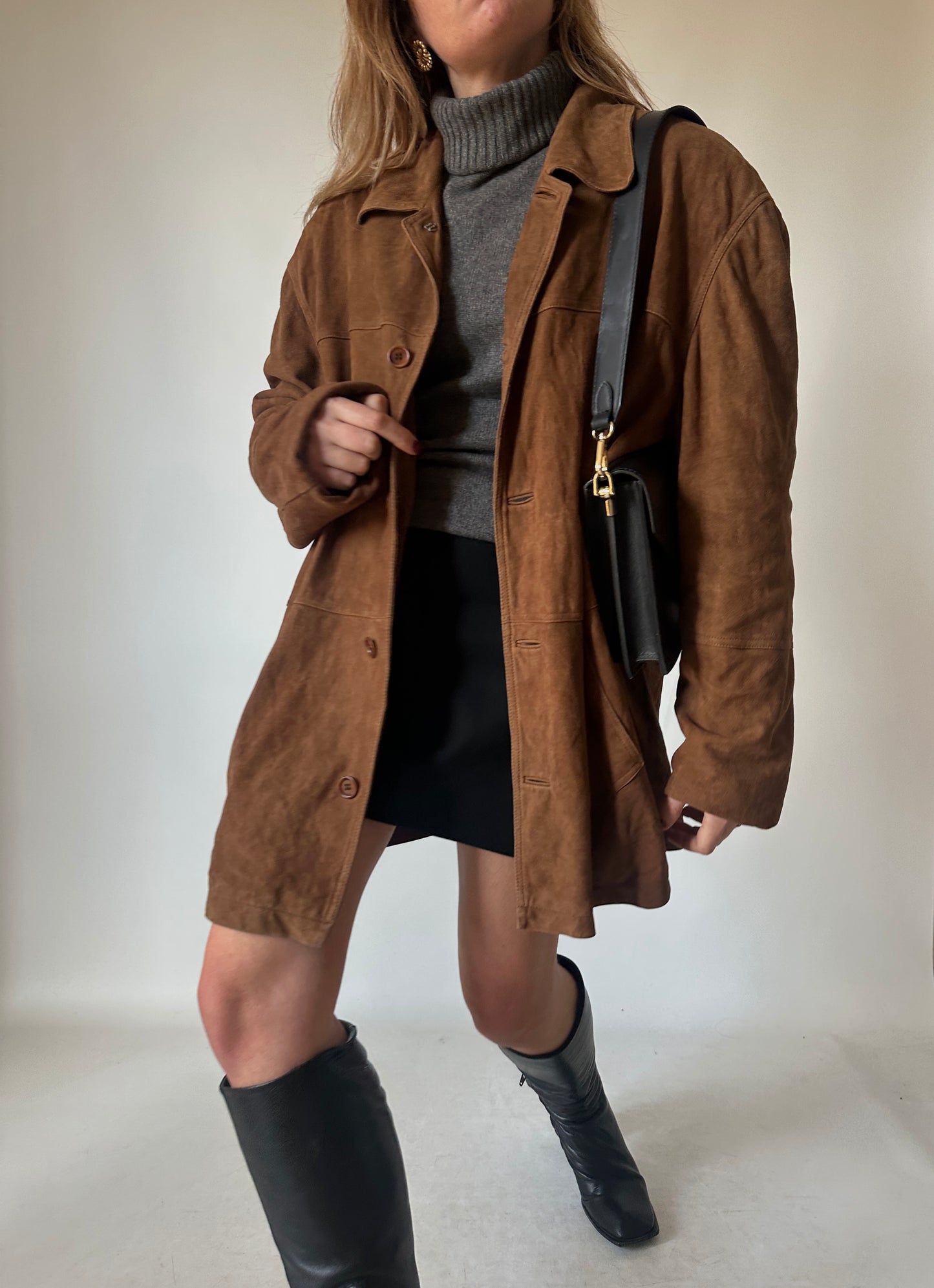 Chocolate oversize real suede jacket