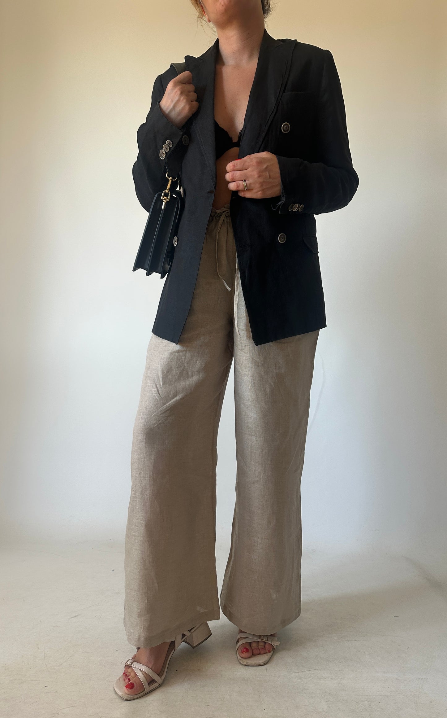 Blazer petite in lino nero
