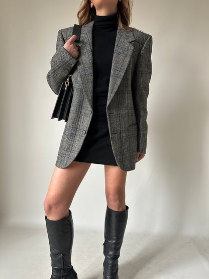 Herringbone grey wool blazer