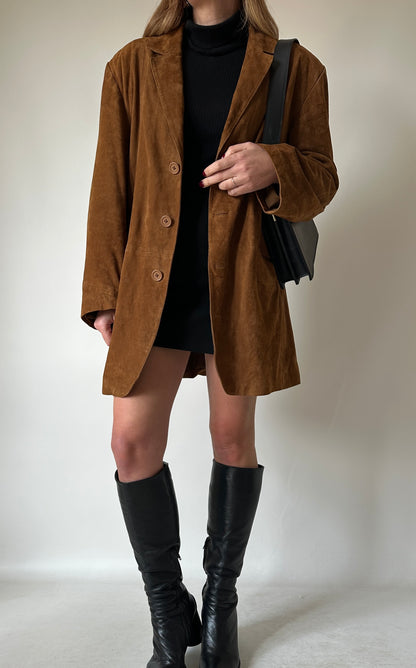 Brown real leather suede jacket