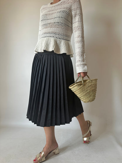 Minimal black pleated silk skirt
