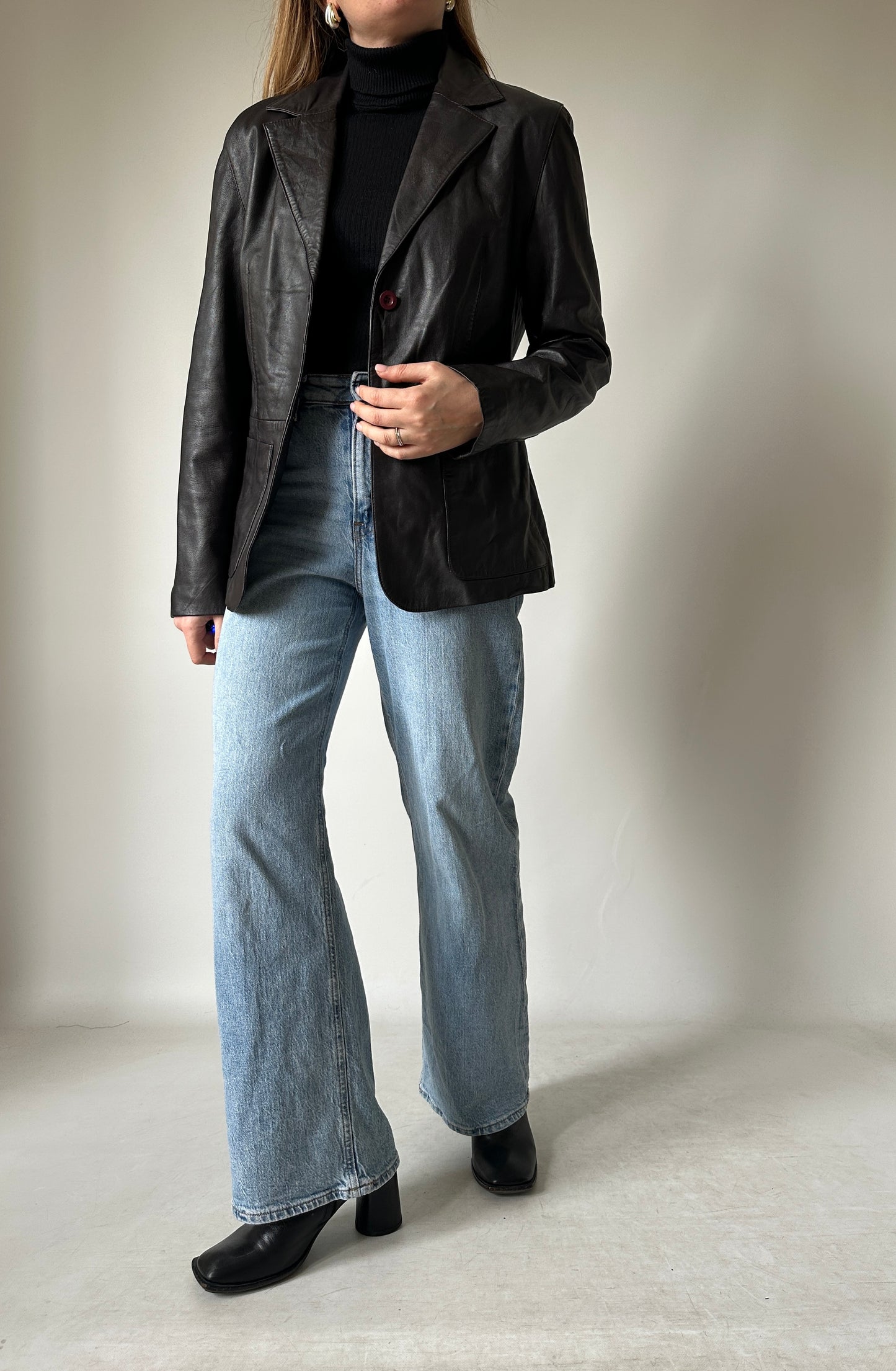 Nappa chocolate leather blazer