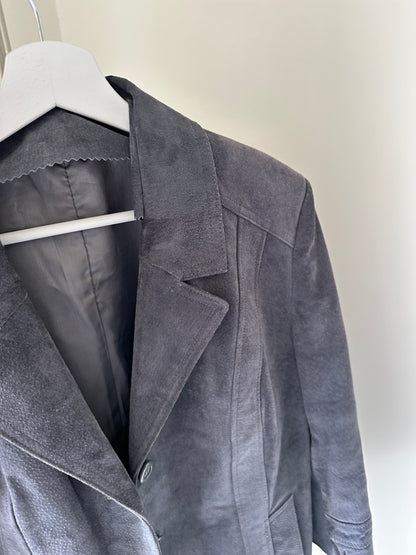 Unique grey suede jacket with belt