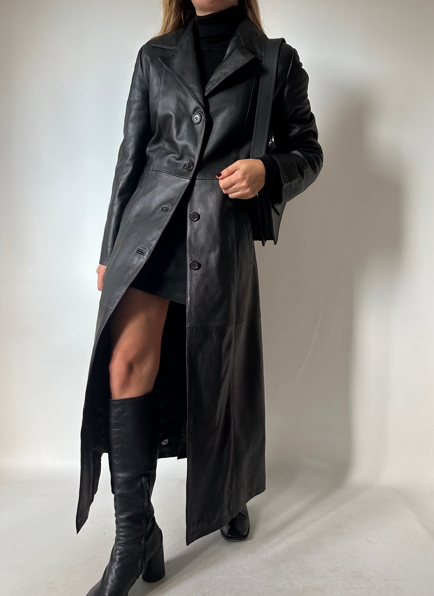 Iconic extra long leather trench