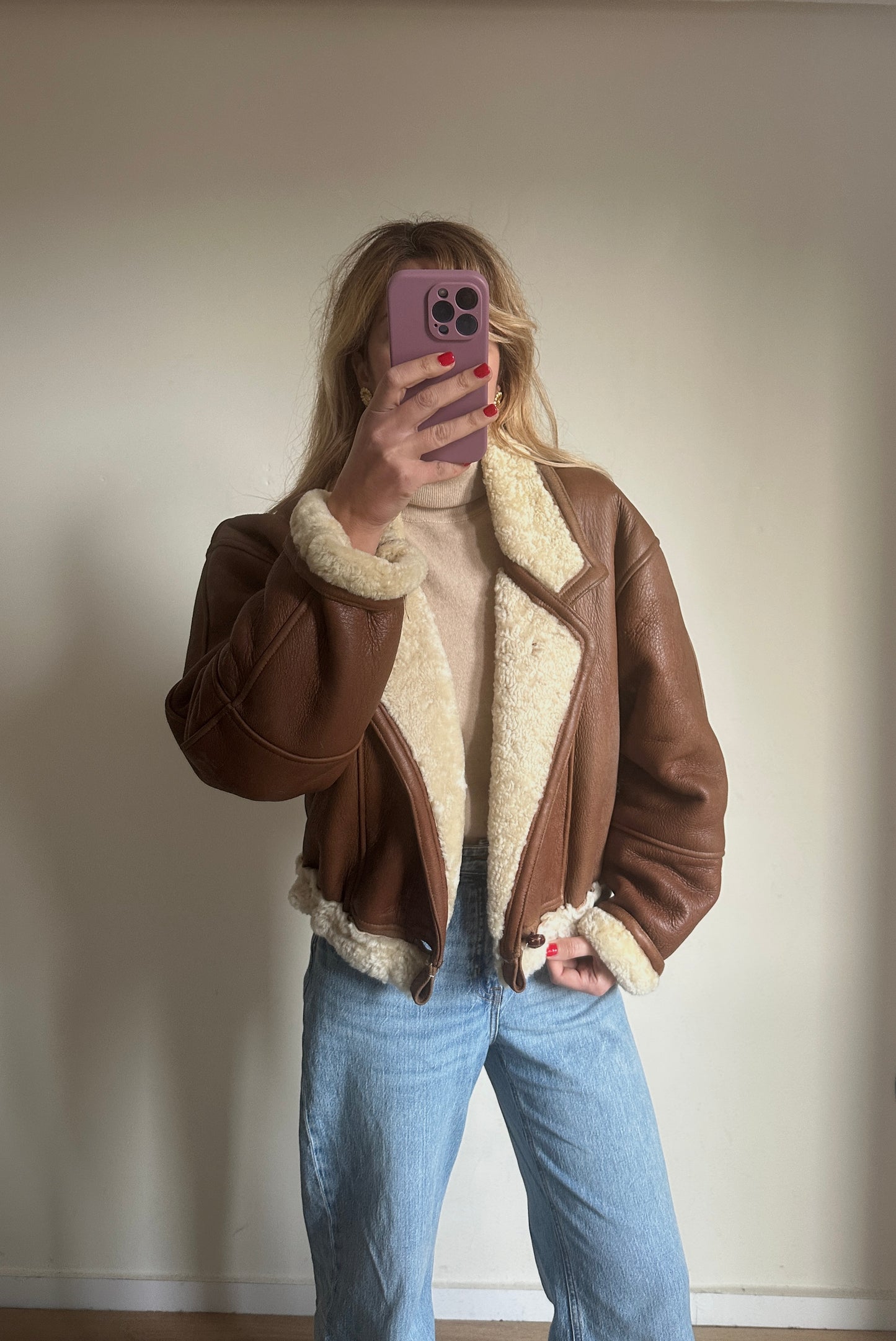 Petite chocolate Shearling bomber