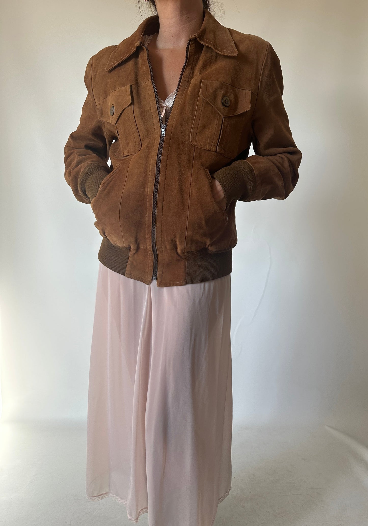 Chocolate petite suede bomber
