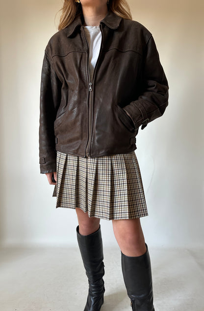 Chocolate petite leather bomber