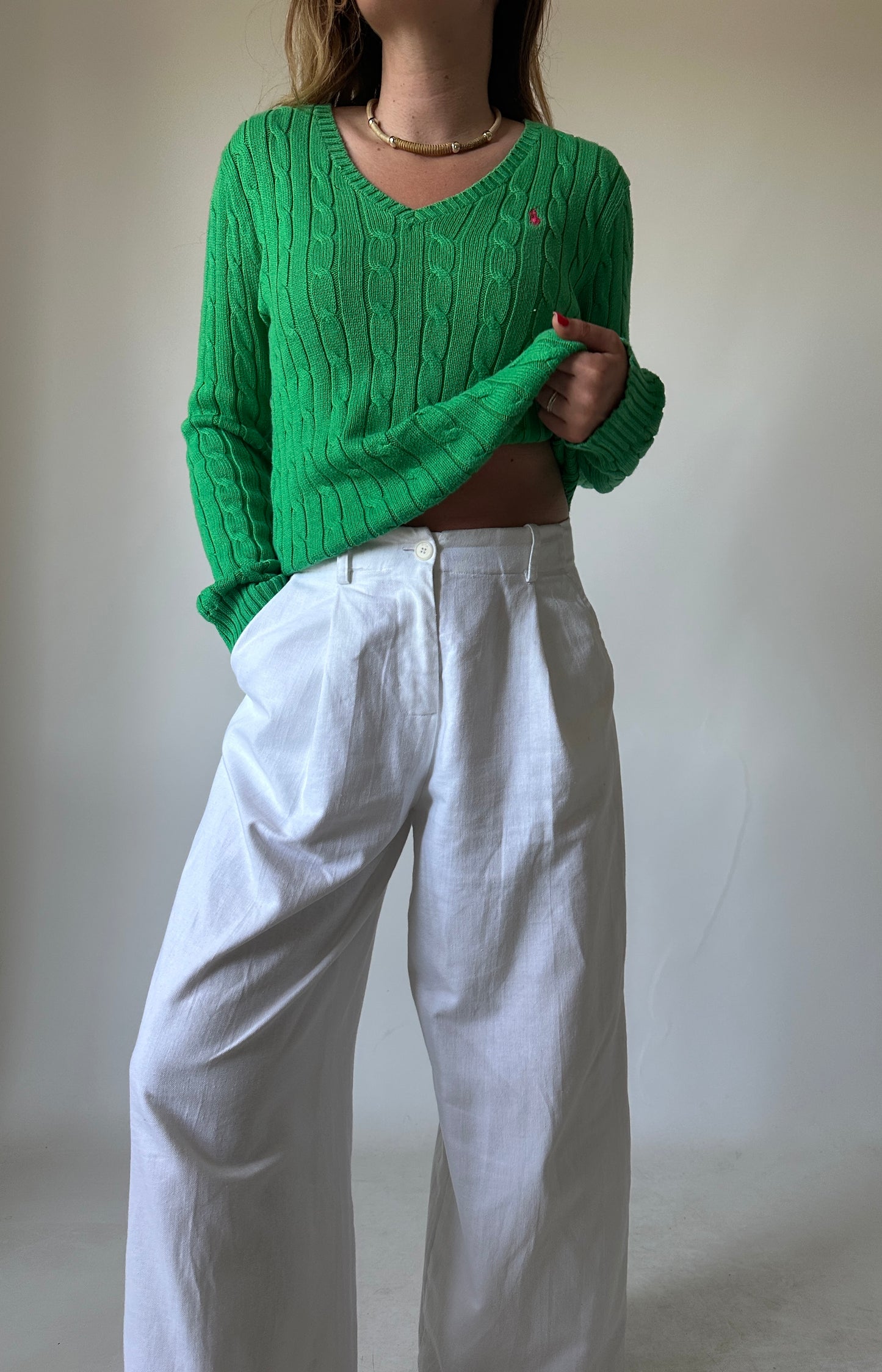 RALPH LAUREN green cable-knit sweater