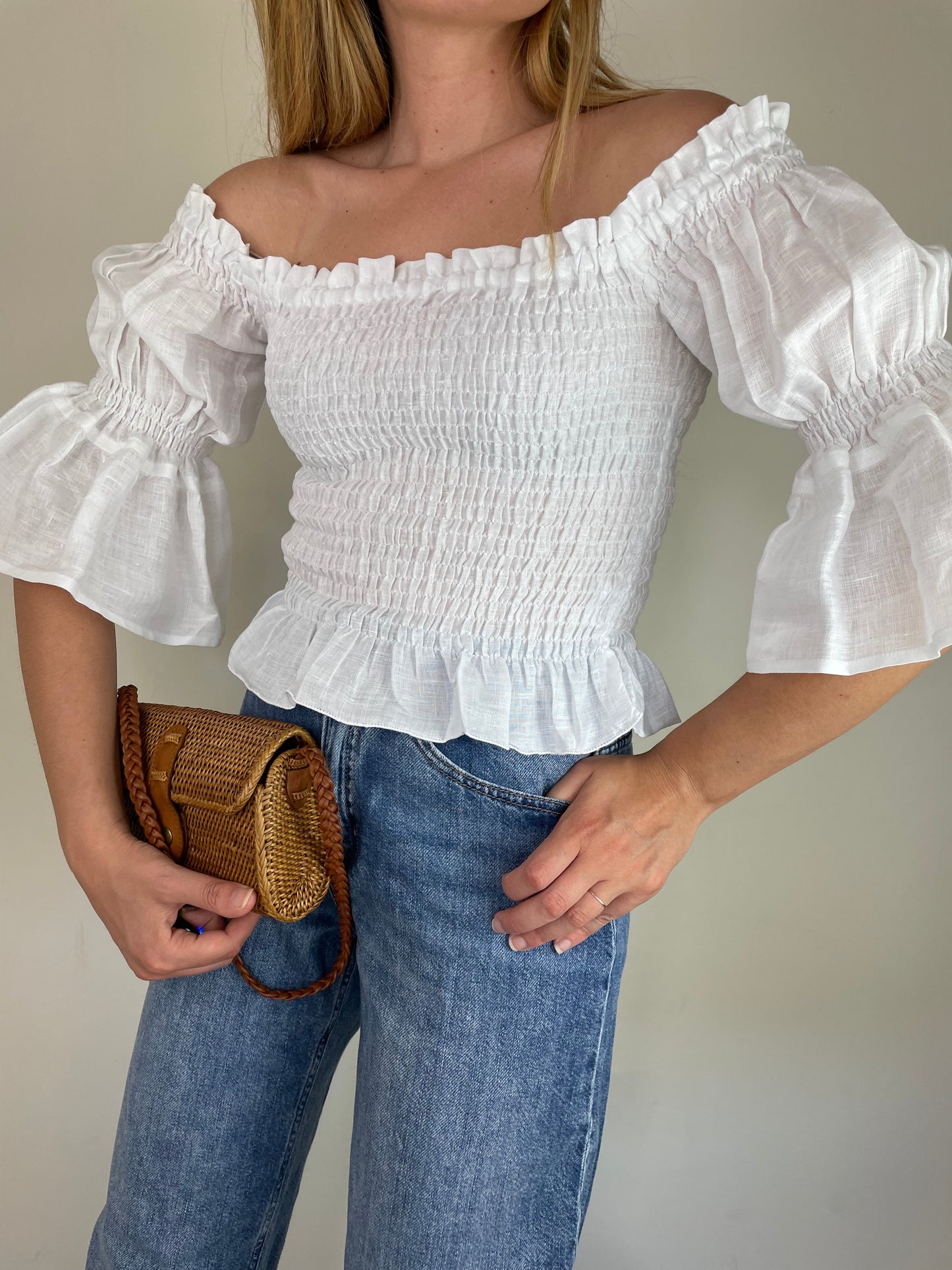 Top Dafne in lino - bianco