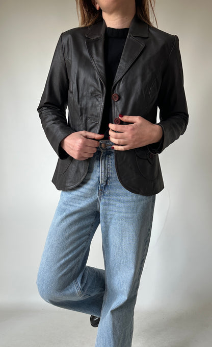 Chocolate petite leather blazer