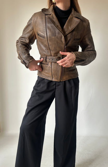 Dreamy brown distressed petite biker