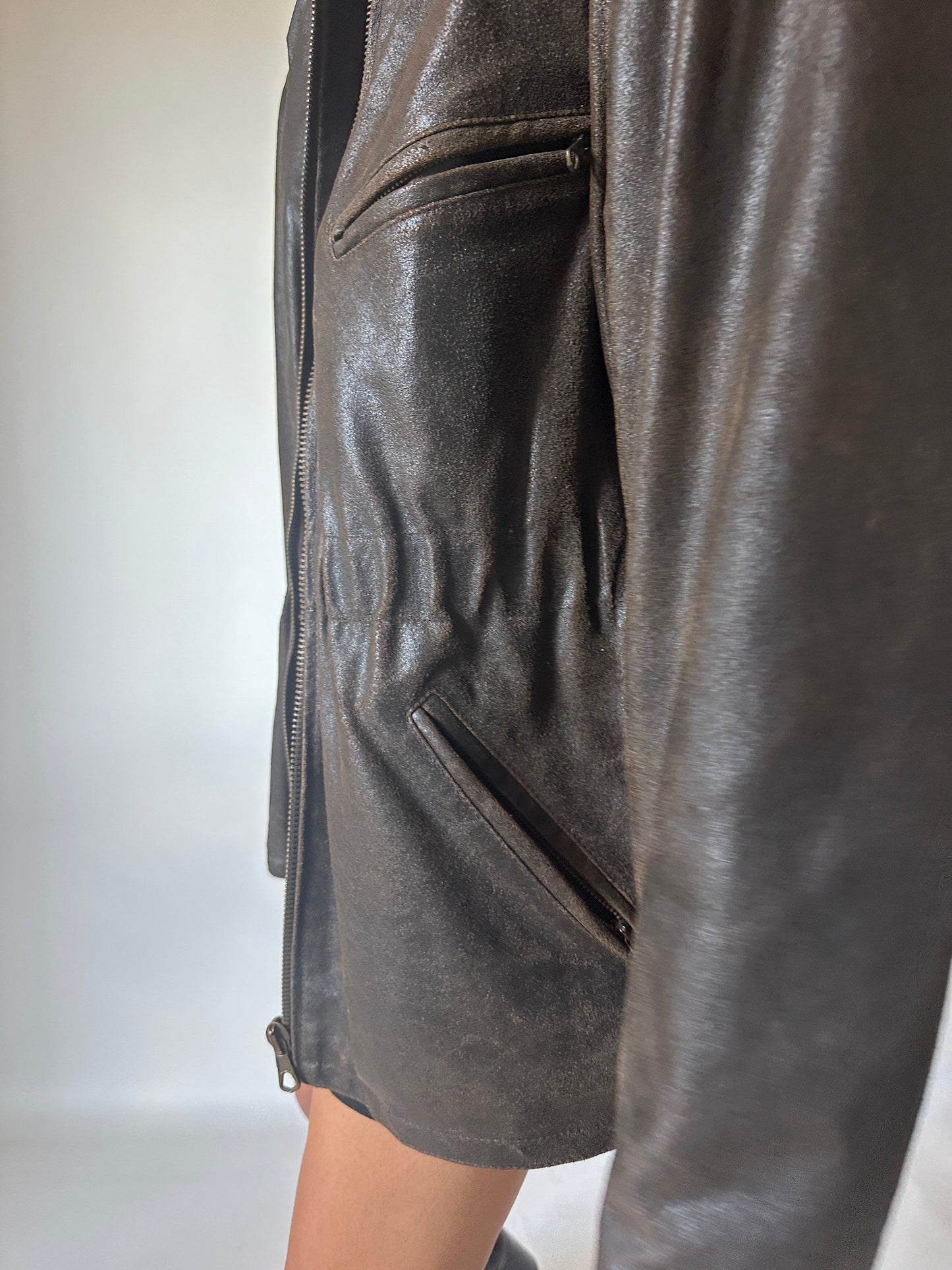 Chocolate distressed leather jacket
