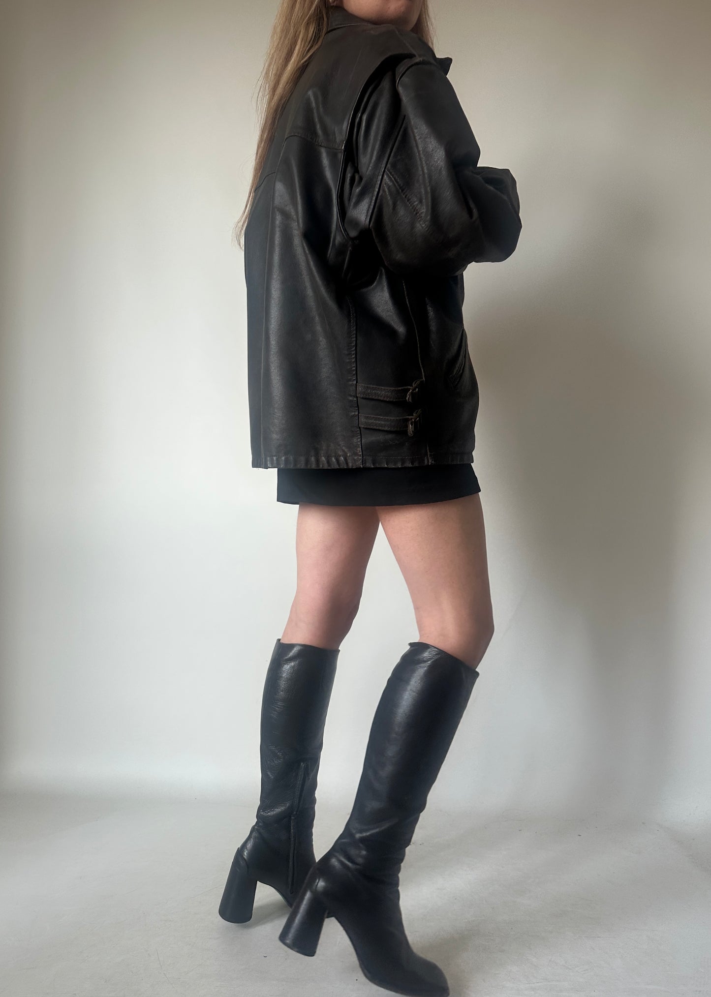 Chocolate distressed leather biker
