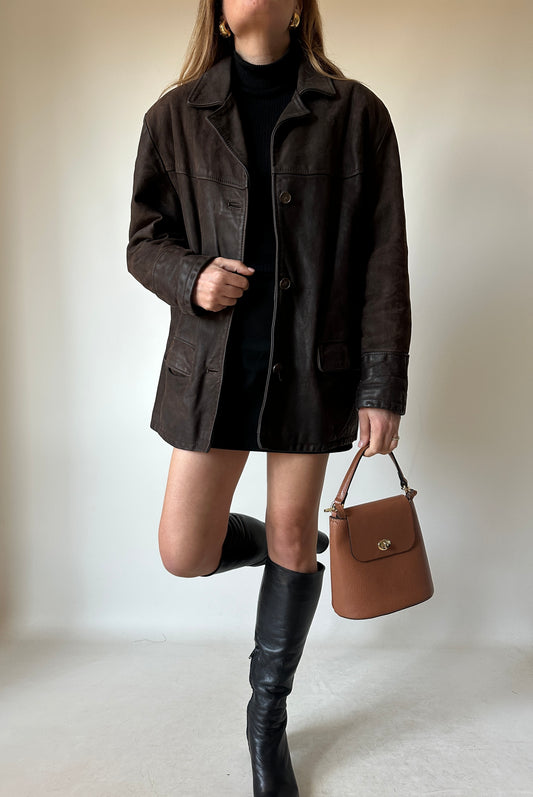 Giaccone in pelle cioccolato