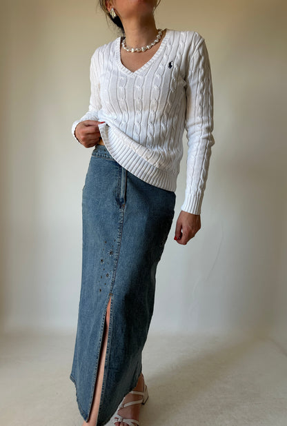 RALPH LAUREN white cable-knit sweater