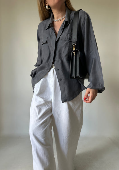 Grey oversize 100% silk shirt