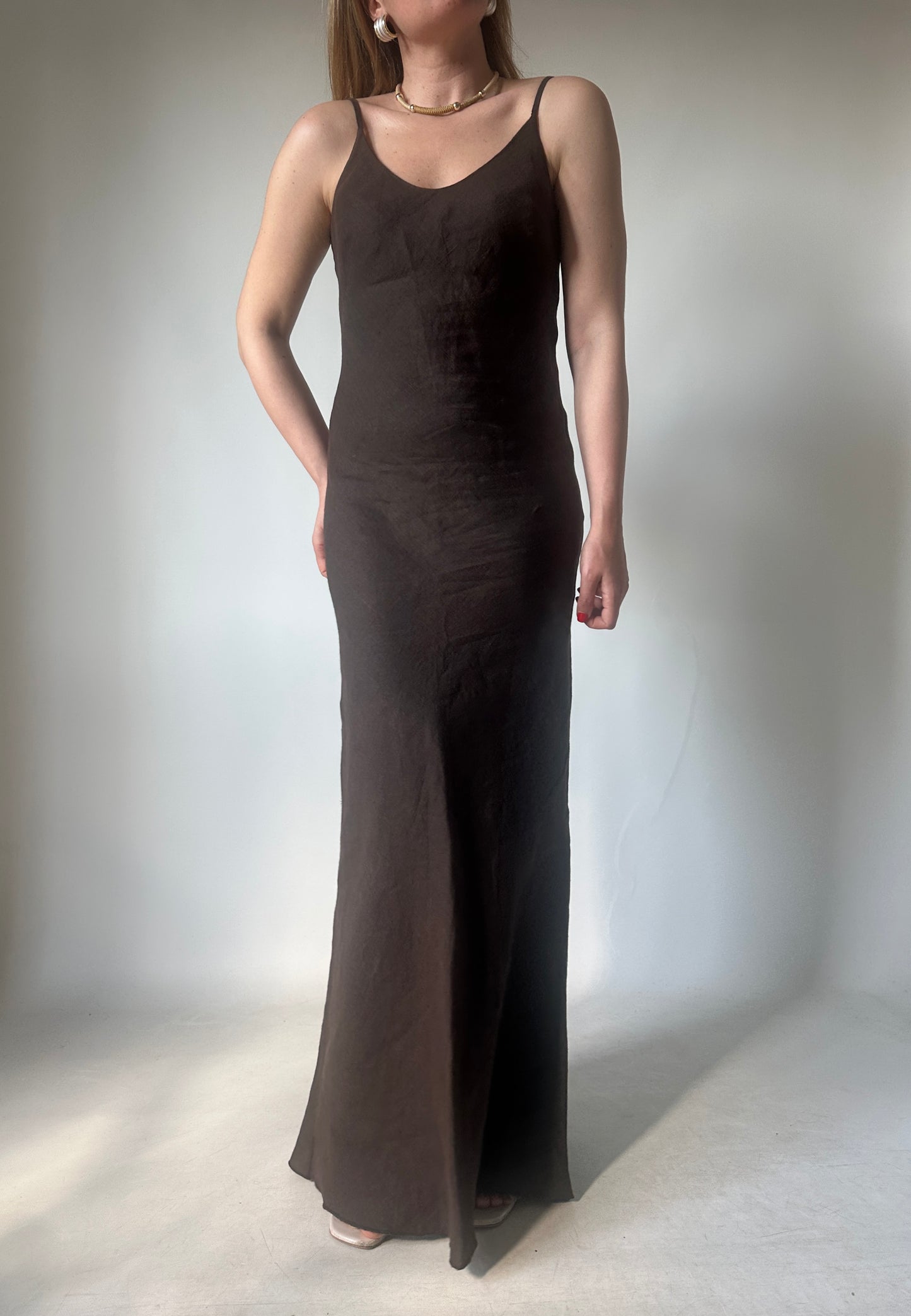 Dreamy chocolate long linen dress