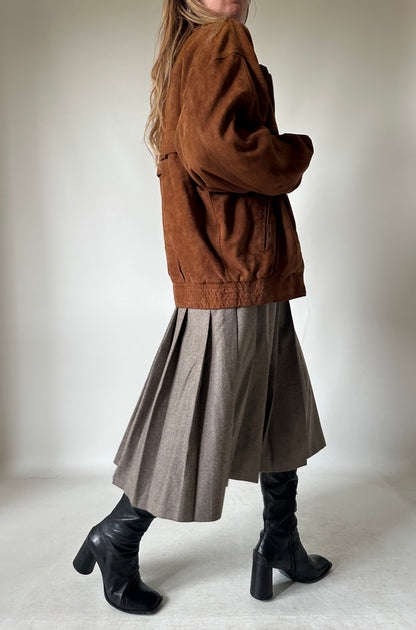 Dark brown suede bomber