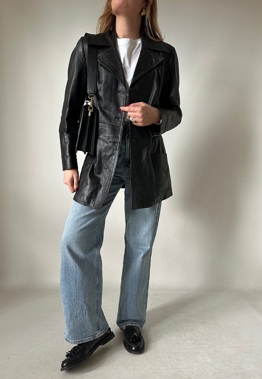 Minimal black leather jacket