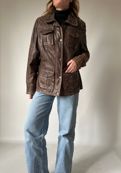 Distressed brown leather jacket