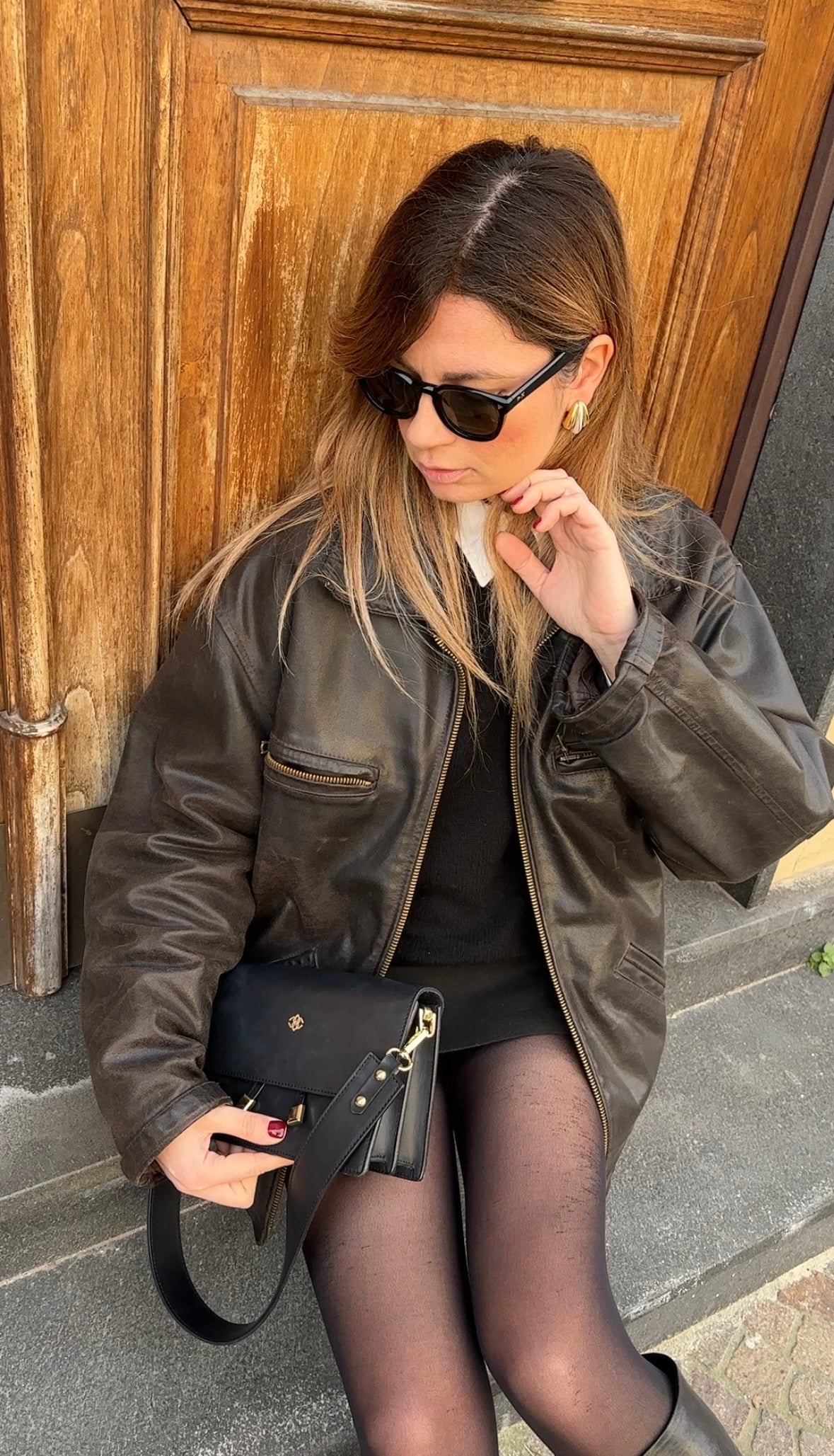 Chocolate distressed leather biker