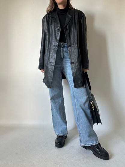 Minimal black leather jacket