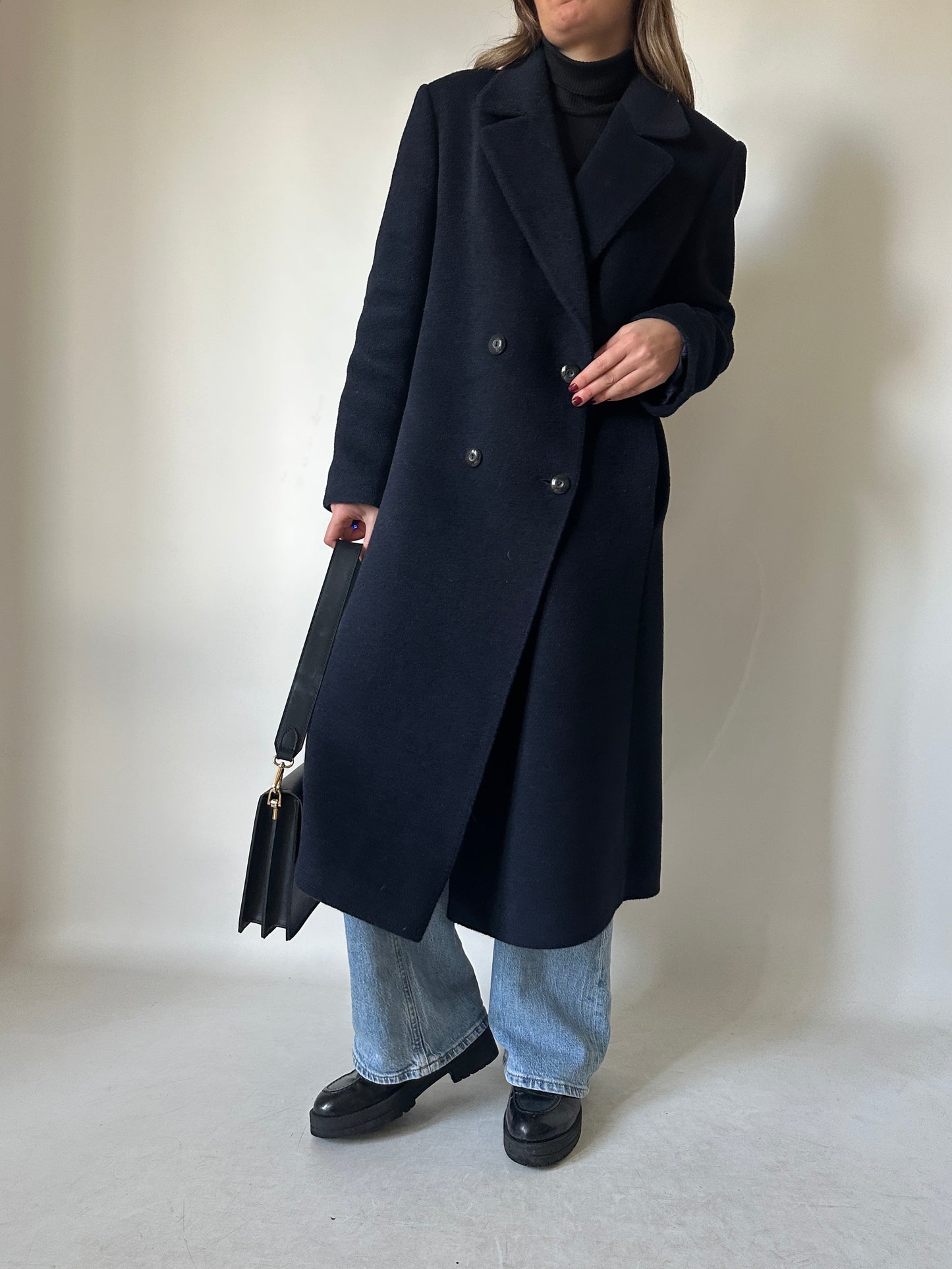 Tailored double-breast wool navy coat