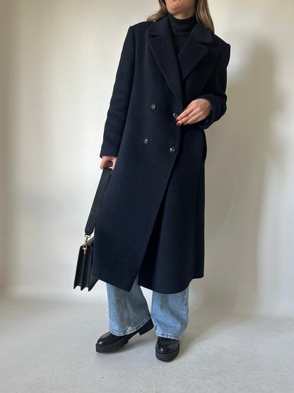 Tailored double-breast wool navy coat