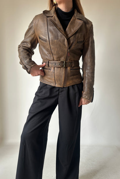 Dreamy brown distressed petite biker