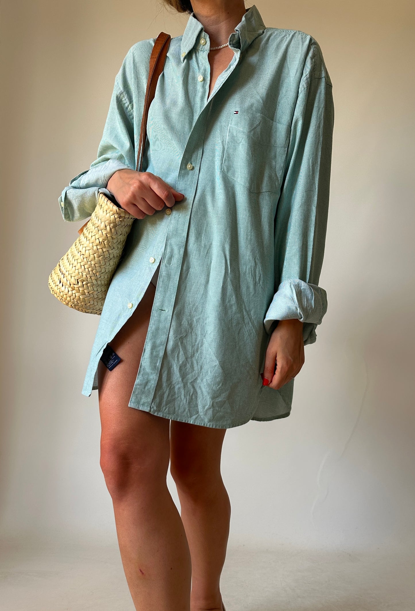 TOMMY HILFIGER oversize striped green shirt