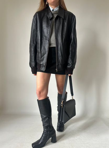 Soft leather black bomber