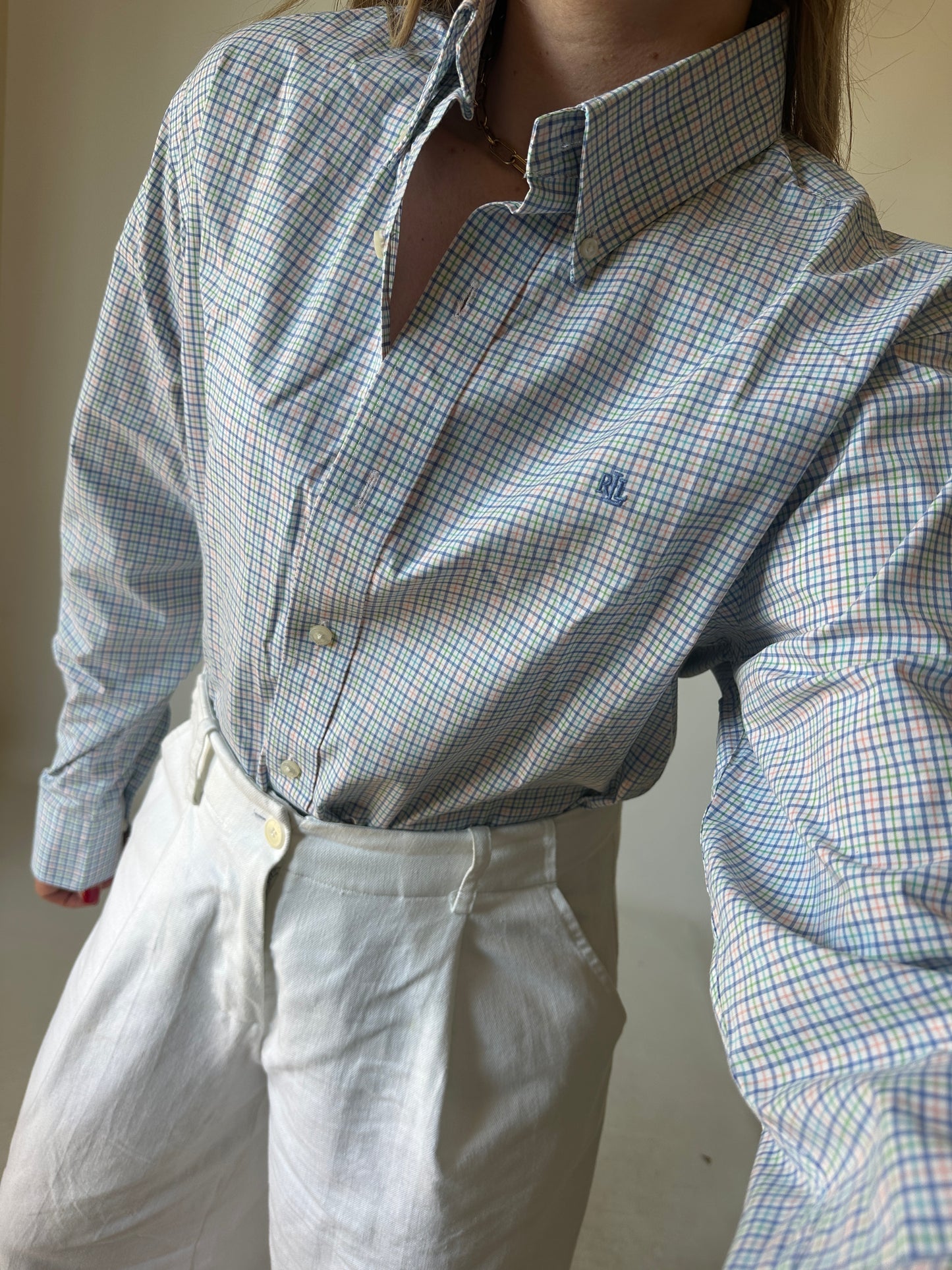 RALPH LAUREN vichy blue shirt