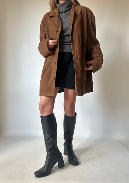 Chocolate oversize real suede jacket