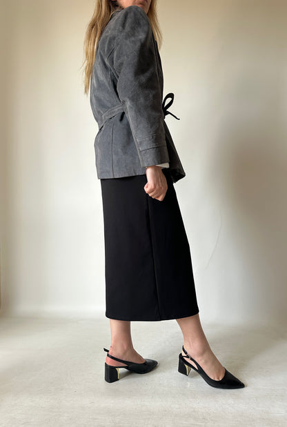 Unique grey suede jacket with belt
