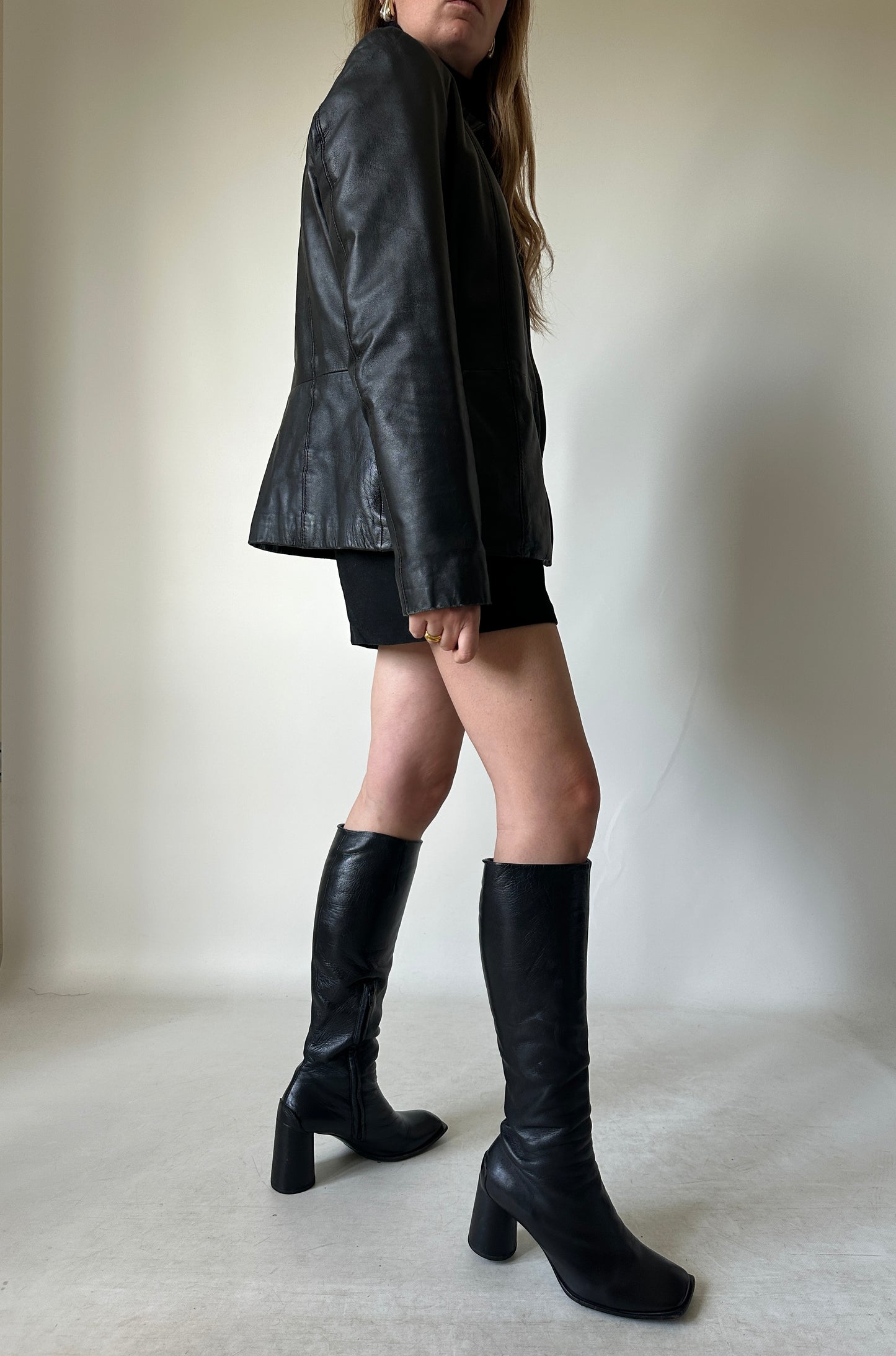 Minimal black leather jacket