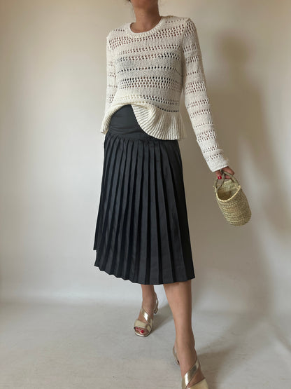 Minimal black pleated silk skirt
