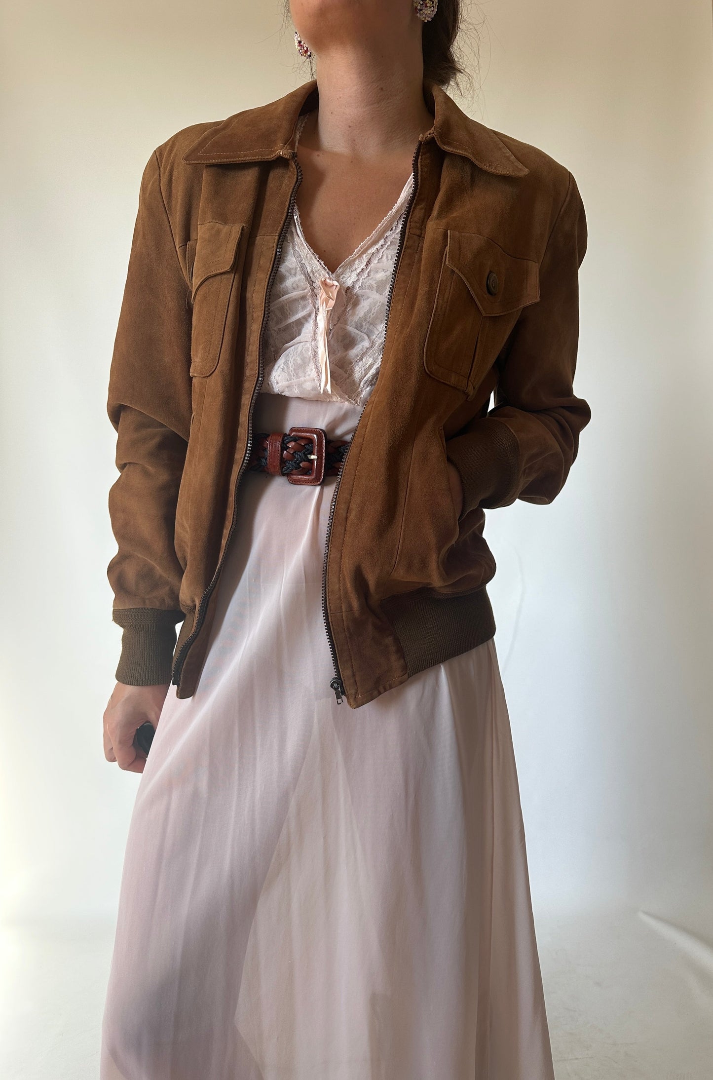 Chocolate petite suede bomber