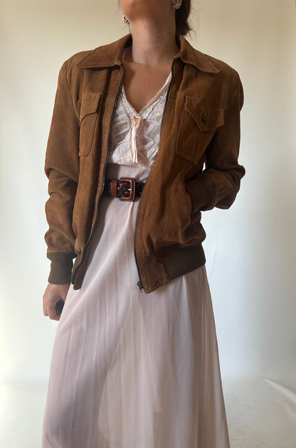 Chocolate petite suede bomber