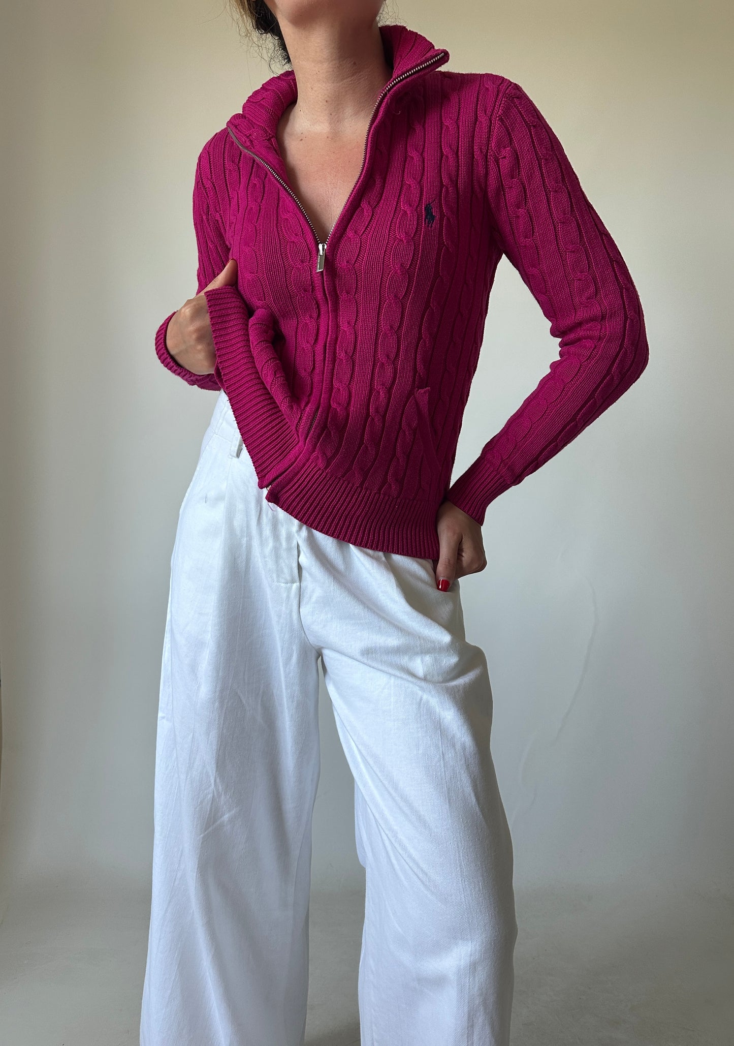 RALPH LAUREN pink cable-knit cardigan