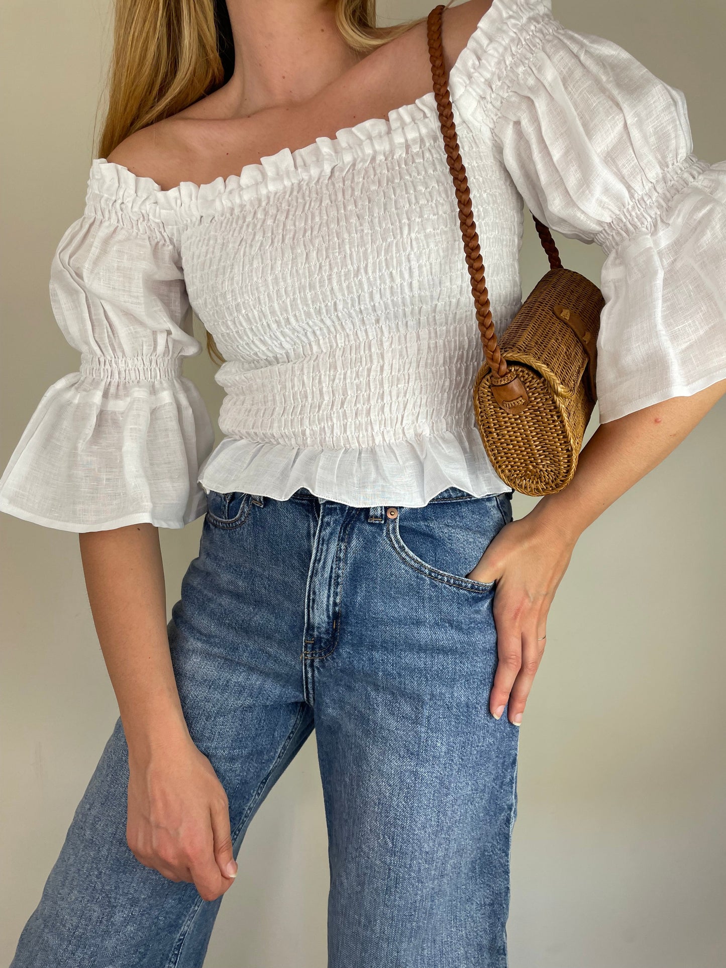 Top Dafne in lino - bianco