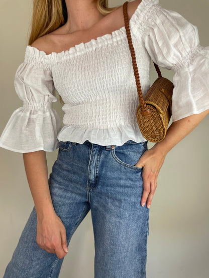Top Dafne in lino - bianco