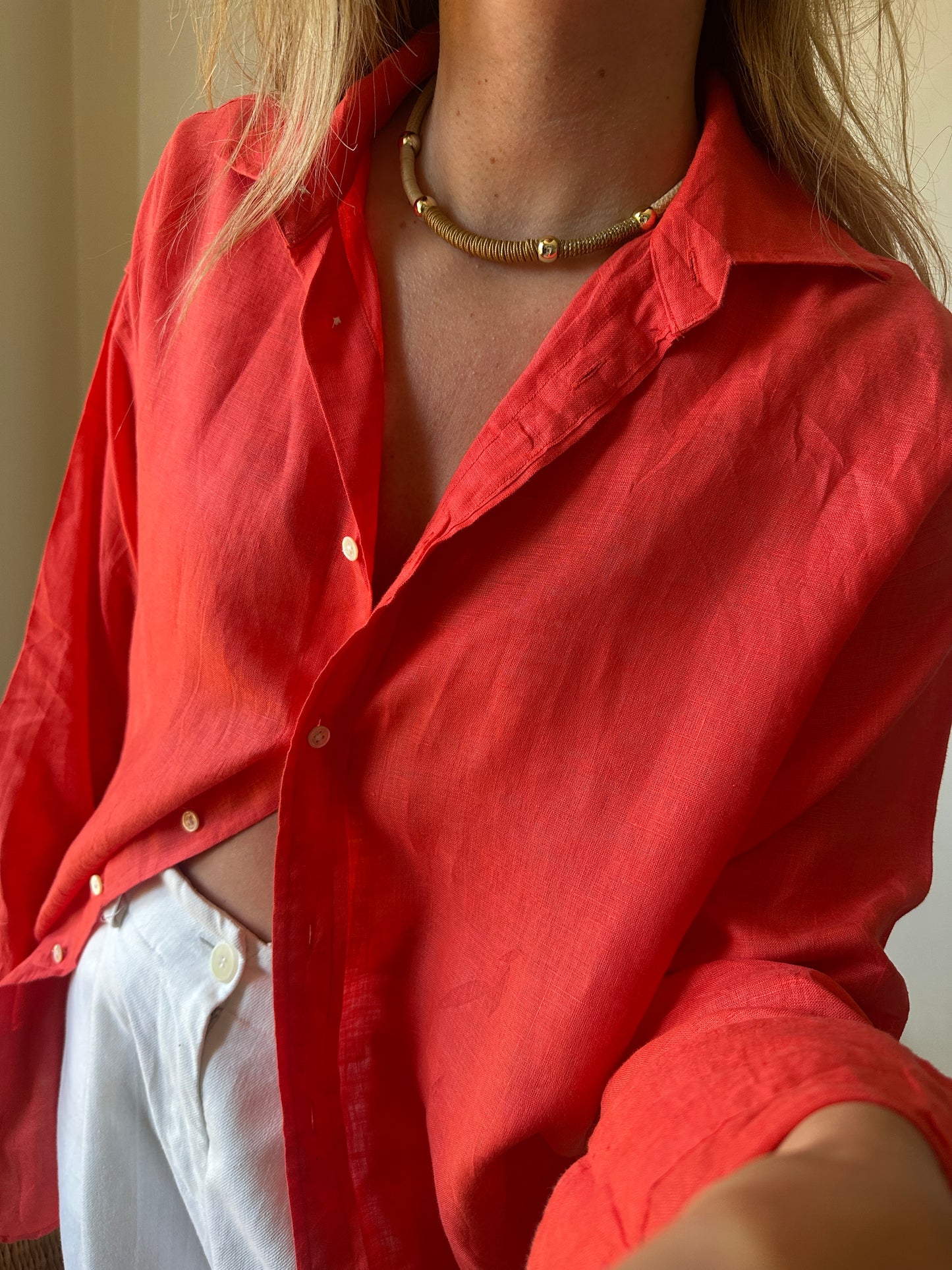 RALPH LAUREN coral linen shirt