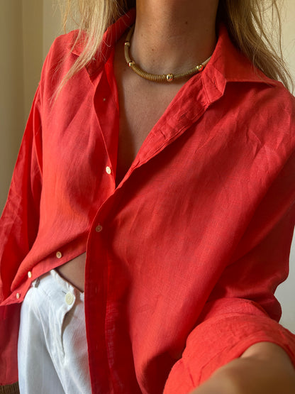RALPH LAUREN coral linen shirt