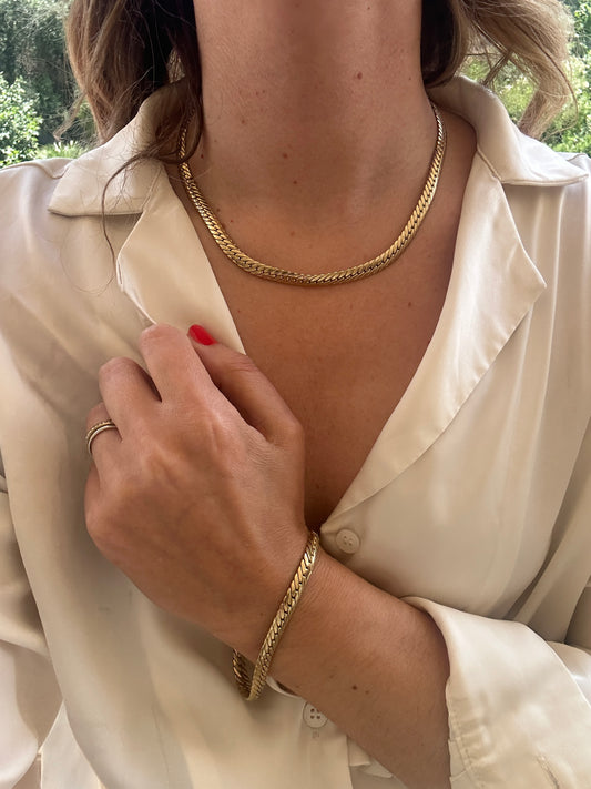 Parure girocollo e bracciale snake placcato oro