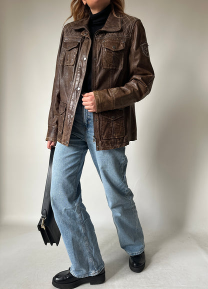 Distressed brown leather jacket