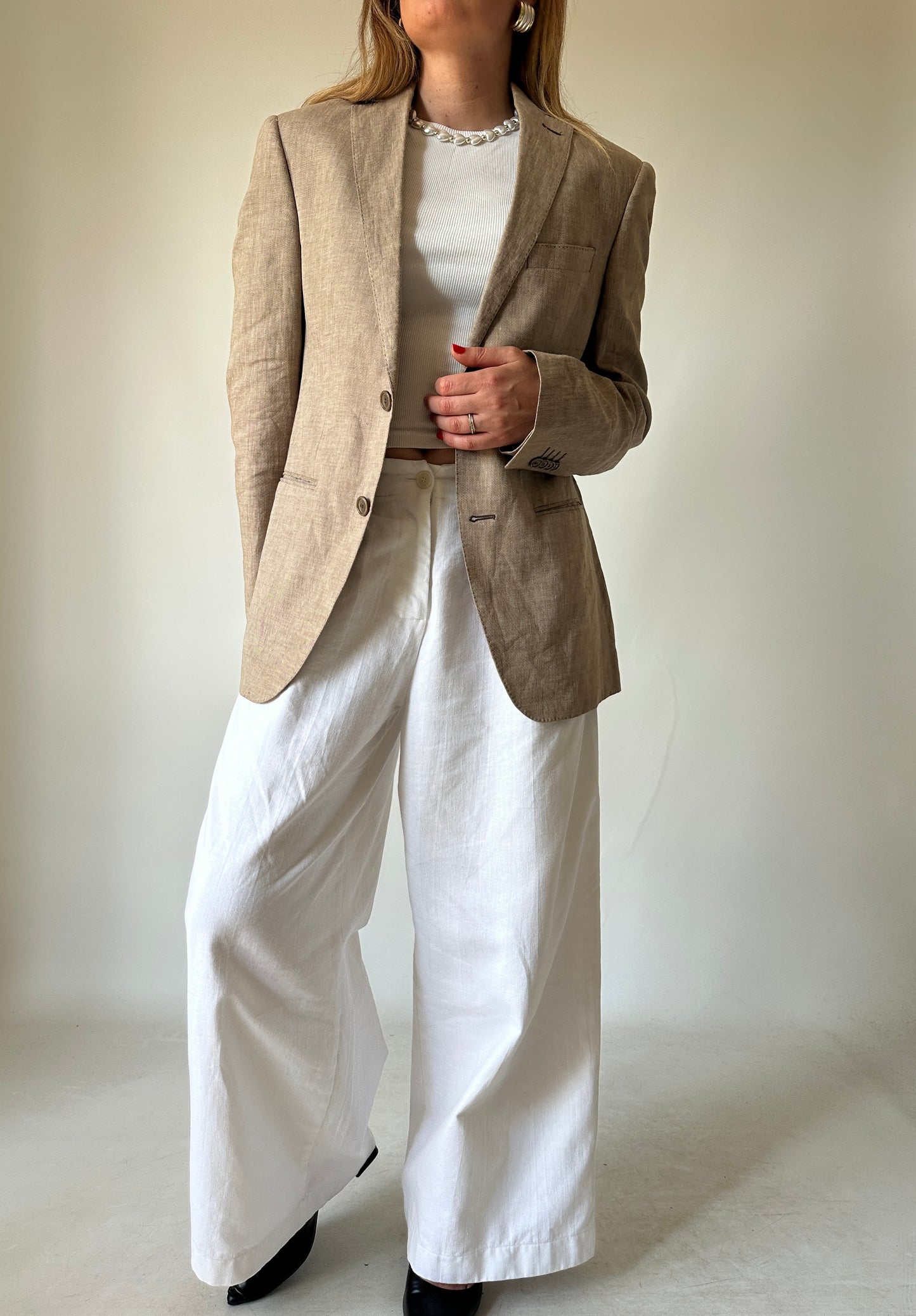 Blazer petite in puro lino beige