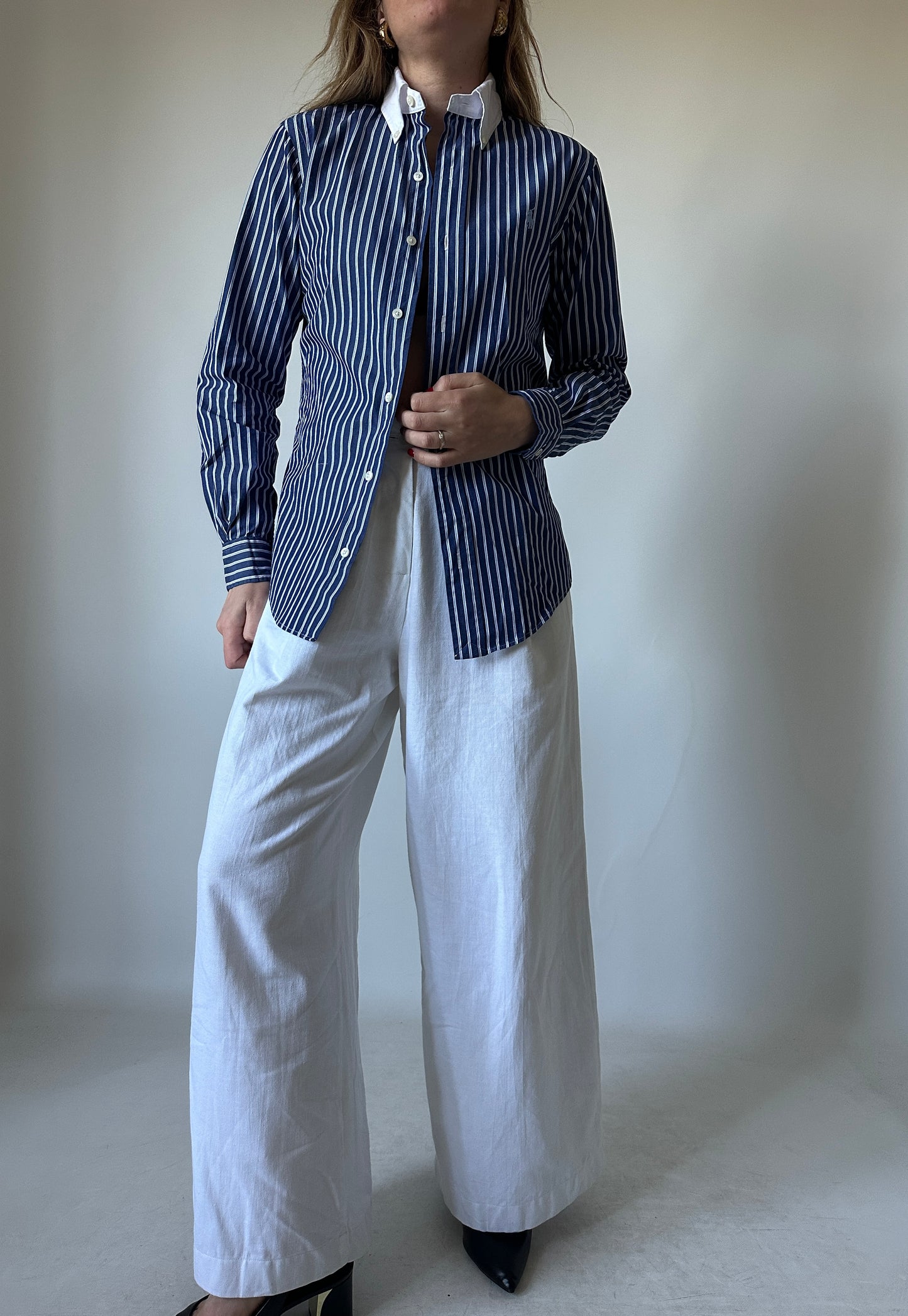 RALPH LAUREN blue striped petite shirt