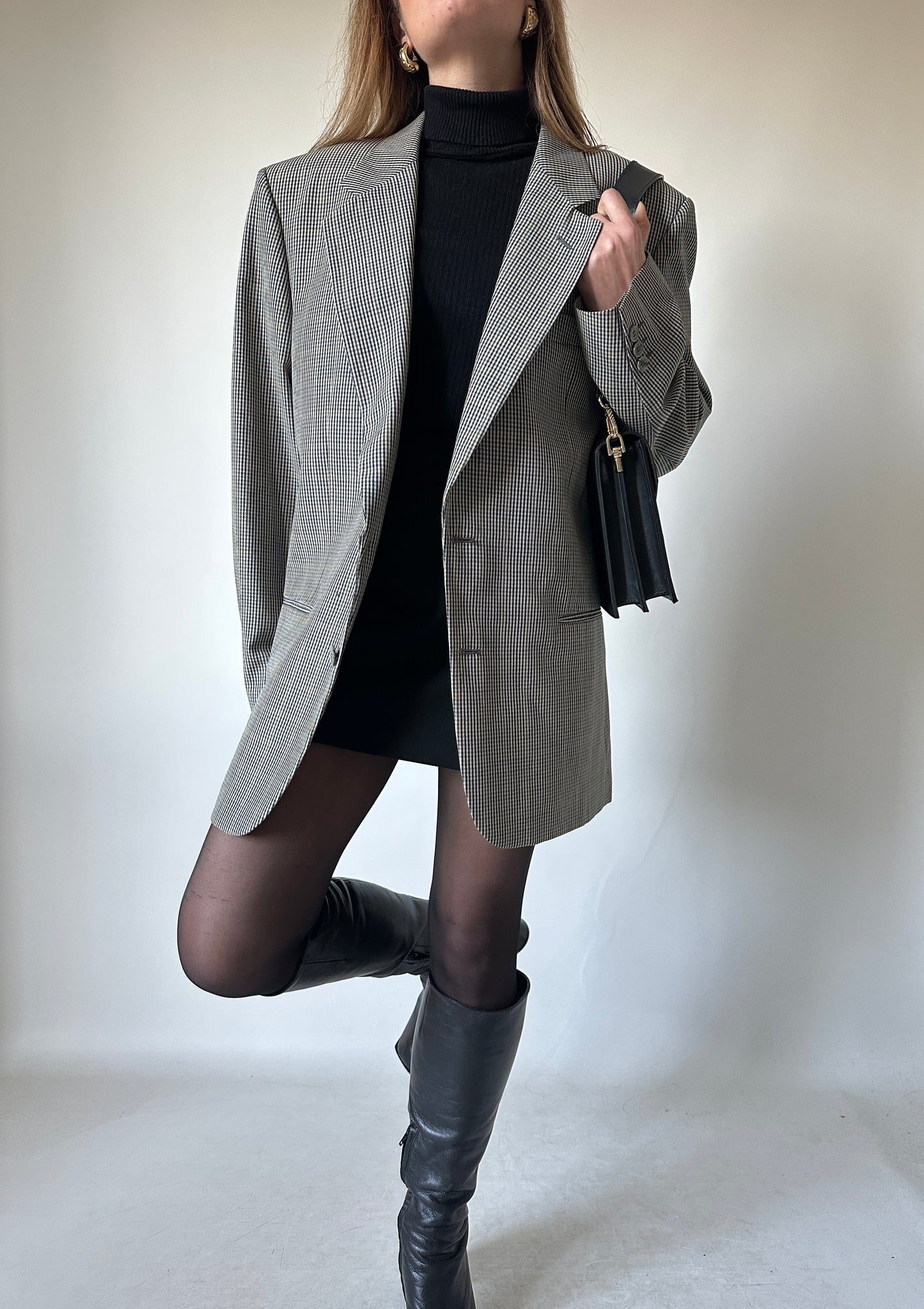 Pied de poule green oversize blazer